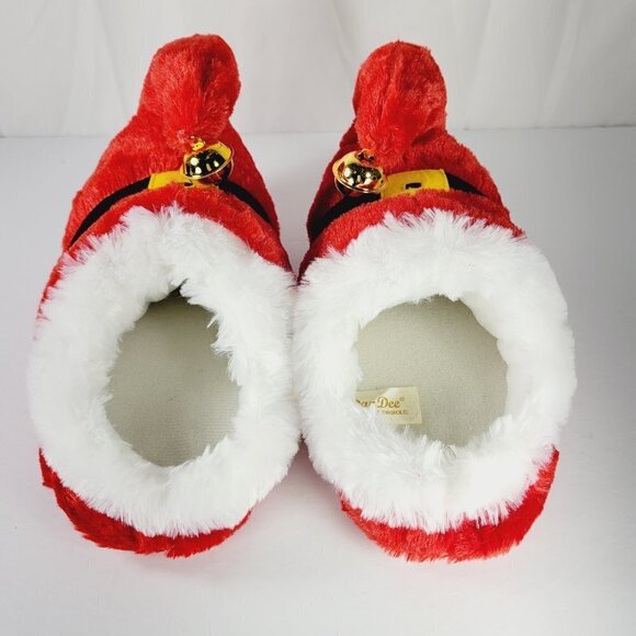 DanDee Kids Red Fuzzy Elf Holiday Slippers Size M 13-1 - Picture 3 of 8